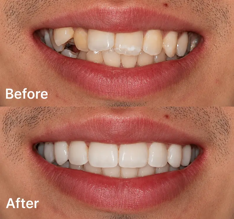 Before and after smile restoration