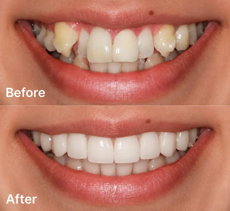 Before and after smiling teeth restoration